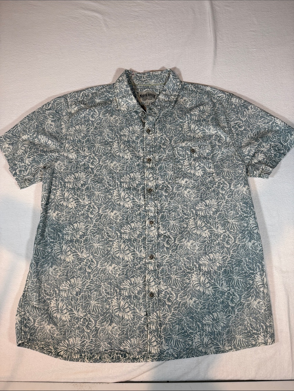 North River Casual Teal Floral Short-Sleeve Button-Down Shirt